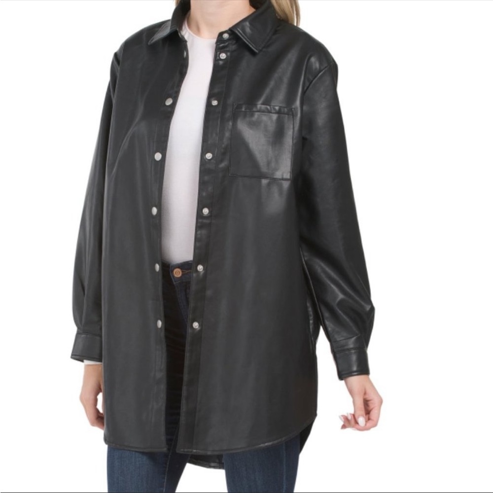 NWT BAGATELLE COLLECTION Black Faux Leather Shacket - Picture 2 of 3